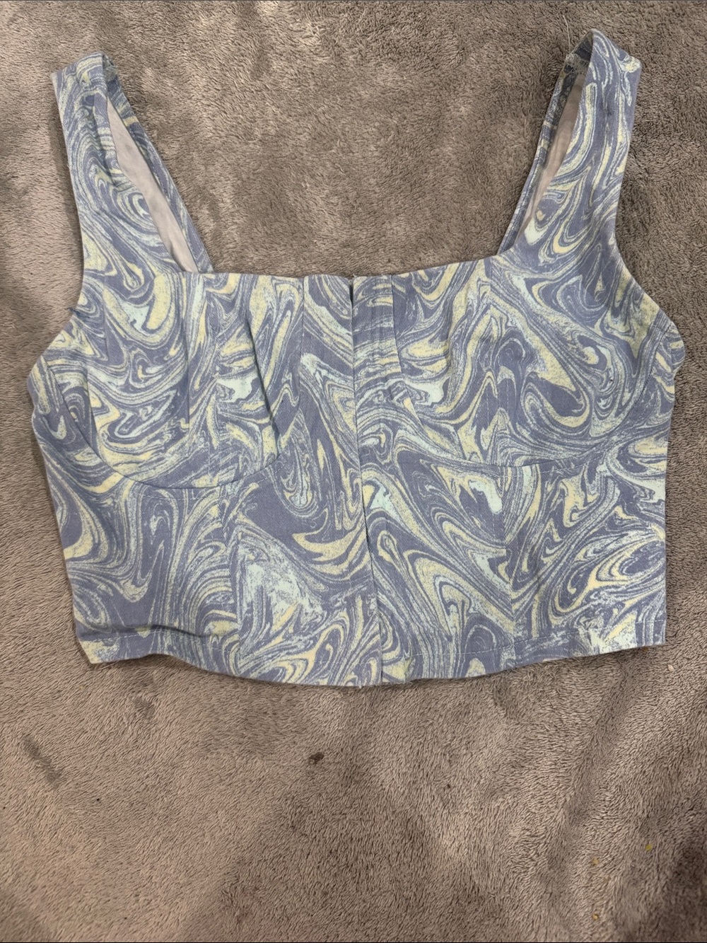 Square-Neck Marbled Crop Top in Light Blue and Cream